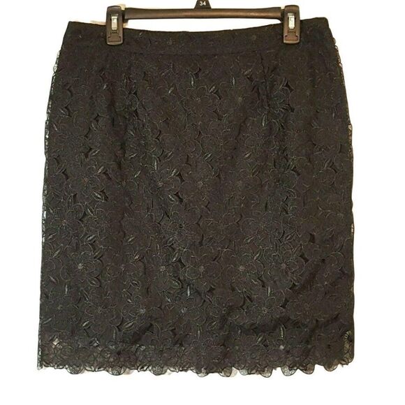 Black Floral Lace Pencil Straight Skirt Sz L Adiva - Picture 1 of 3
